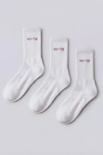Ribbade halvhöga strumpor i 3-pack i vitt och rosa