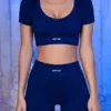 Ribbade minishorts i marinblått