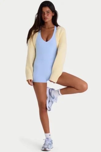 Ribbstickad kort bolero i citrongult