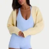 Ribbstickad kort bolero i citrongult