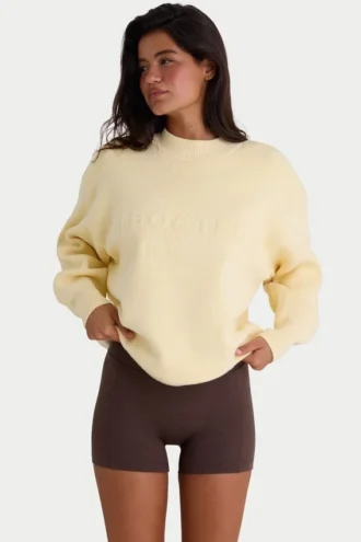 Ribbstickad oversized-tröja i citrongult