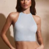 River Embellished Racer Neck Open Back Crop Top i Aqua
