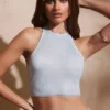 River Embellished Racer Neck Open Back Crop Top i Aqua
