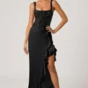 Robina Embellished Ruffle-Trim Corset Gown i svart