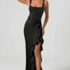 Robina Embellished Ruffle-Trim Corset Gown i svart