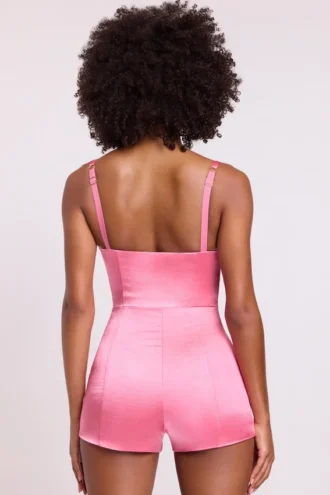 Romera Satin Corset Mini Playsuit i rosa