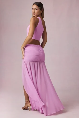 Romy asymmetrisk maxikjol med rynkad detalj i Pink Orchid
