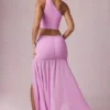 Romy asymmetrisk maxikjol med rynkad detalj i Pink Orchid
