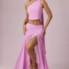 Romy asymmetrisk maxikjol med rynkad detalj i Pink Orchid