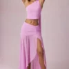 Romy asymmetrisk maxikjol med rynkad detalj i Pink Orchid