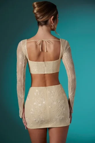 Romy Embellished Lace Bodycon Mini Kjolar i Ivory