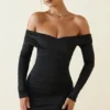 Rosanna Off-Shoulder Ruched Bodycon-miniklänning i svart