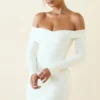 Rosanna Off-Shoulder Ruched Bodycon Miniklänning i Vanilla