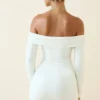 Rosanna Off-Shoulder Ruched Bodycon Miniklänning i Vanilla