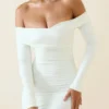 Rosanna Off-Shoulder Ruched Bodycon Miniklänning i Vanilla