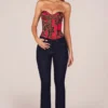 Rose Bandeau Lace-Up Corset Top i rosa leopardmönster