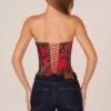 Rose Bandeau Lace-Up Corset Top i rosa leopardmönster