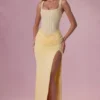 Rosina Mesh Draped Bridesmaid Klänning i Butter Yellow