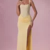 Rosina Mesh Draped Bridesmaid Klänning i Butter Yellow
