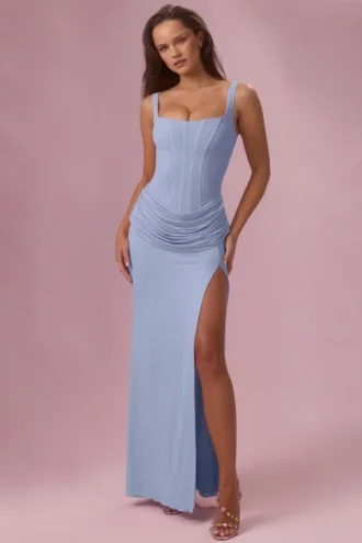 Rosina Mesh Draped Bridesmaid Klänning i Powder Blue