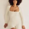Rue långärmad unitard med fyrkantig halsringning i ivory