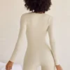 Rue långärmad unitard med fyrkantig halsringning i ivory