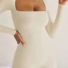 Rue långärmad unitard med fyrkantig halsringning i ivory