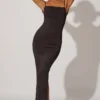 Ryatt rynkad bodycon-maxiklänning i svart