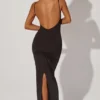Ryatt rynkad bodycon-maxiklänning i svart