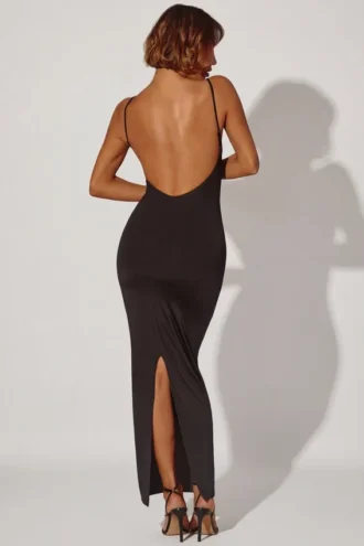 Ryatt rynkad bodycon-maxiklänning i svart