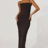 Ryatt rynkad bodycon-maxiklänning i svart