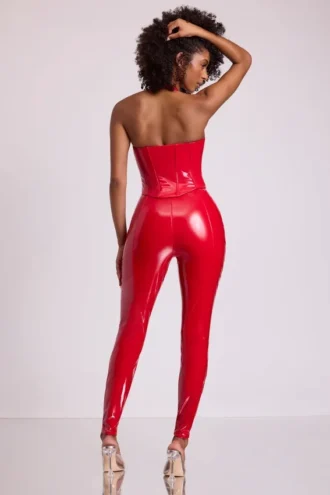 Samara vinylleggings med hög V-midja i eldröd