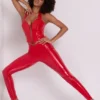 Samara vinylleggings med hög V-midja i eldröd