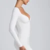 Sana Modal Ruched Long-Sleeve Miniklänning i vitt