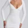 Sana Modal Ruched Long-Sleeve Miniklänning i vitt