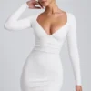 Sana Modal Ruched Long-Sleeve Miniklänning i vitt