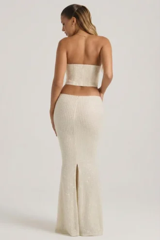 Saphira Embellished Cut-Out Draped Corset Gown i vitt
