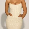 Saphira Embellished Cut-Out Draped Corset Gown i vitt