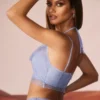 Selena korsett med cowl neck och dekorationer i blått