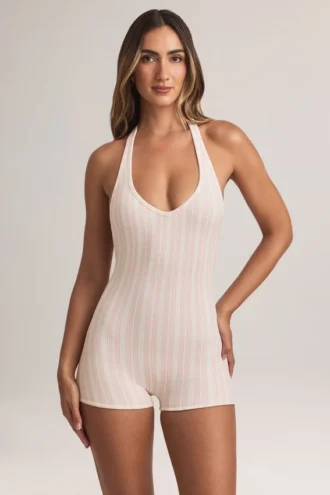 Shelly Modal ribbad rygglös playsuit i randigt mönster