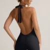 Shelly Modal Ribbad rygglös playsuit i svart