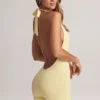 Shelly Modal Ribbed Backless Playsuit i Lemon Sherbet