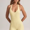 Shelly Modal Ribbed Backless Playsuit i Lemon Sherbet