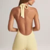 Shelly Modal Ribbed Backless Playsuit i Lemon Sherbet