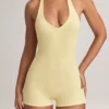 Shelly Modal Ribbed Backless Playsuit i Lemon Sherbet