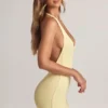 Shelly Modal Ribbed Backless Playsuit i Lemon Sherbet