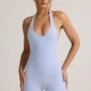 Shelly Modal Ribbed Backless Playsuit i ljusblått