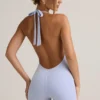 Shelly Modal Ribbed Backless Playsuit i ljusblått