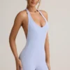 Shelly Modal Ribbed Backless Playsuit i ljusblått
