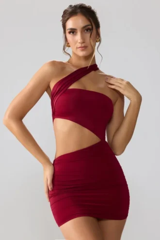 Shyla Slinky Jersey Ruched Cut Out Miniklänning i Ruby